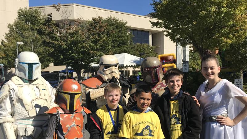 Kids and adults dressed as Star Wars characters