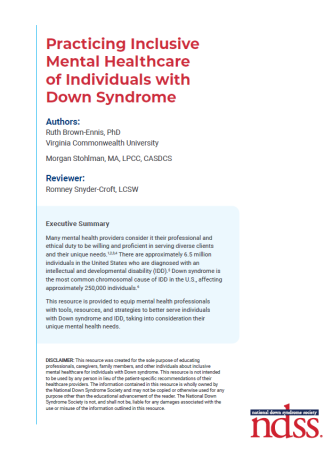cover of the NDSS resource - inclusive mental healthcare of individuals with down syndrome