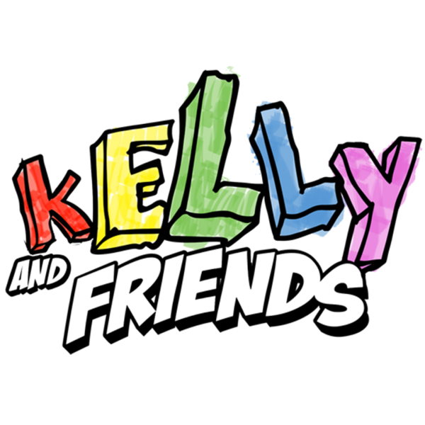 Kelly and Friends logo. "KELLY" is spelled in rainbow colors