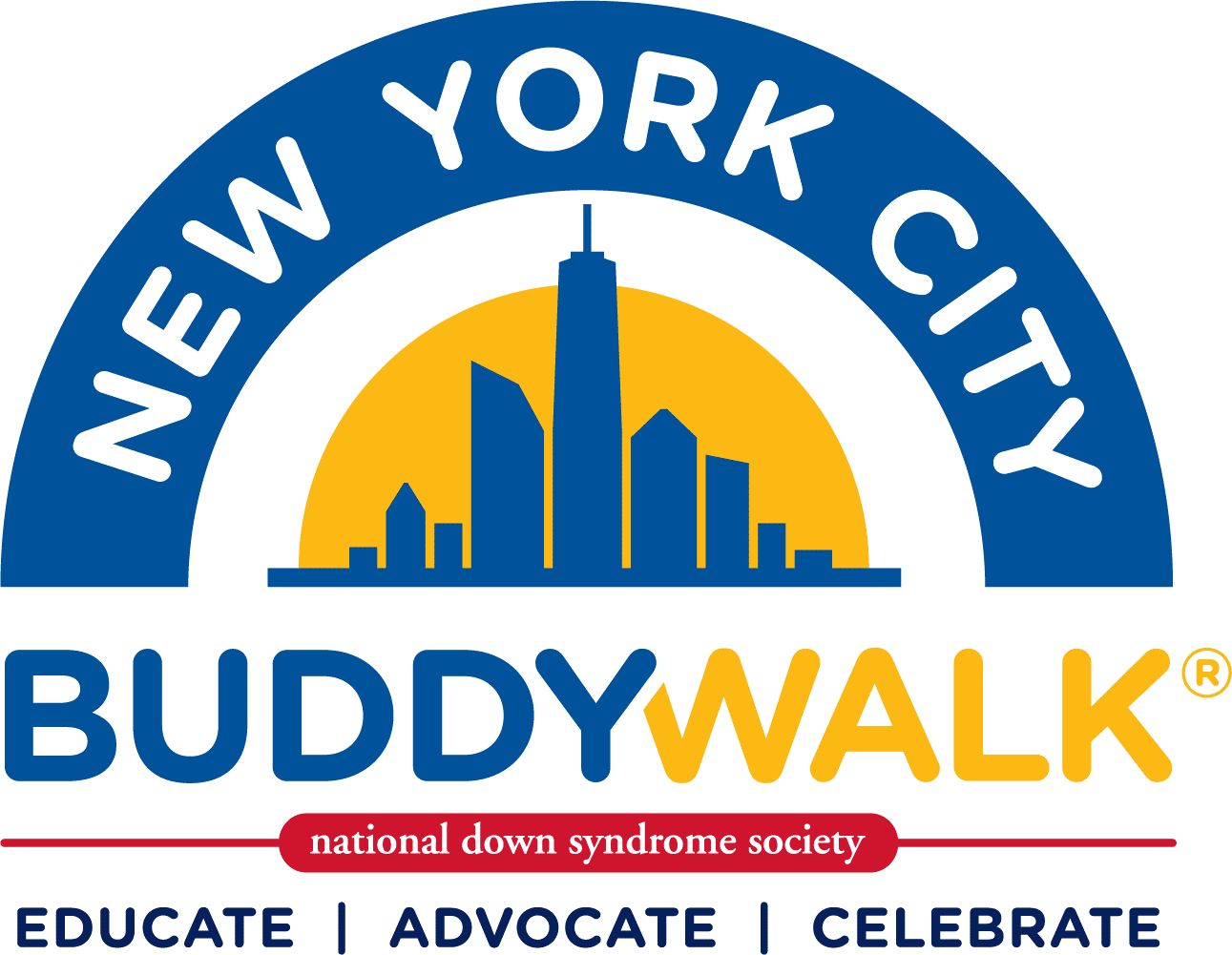 New York City Buddy Walk logo. National Down Syndrome Society. Educate. Advocate. Celebrate